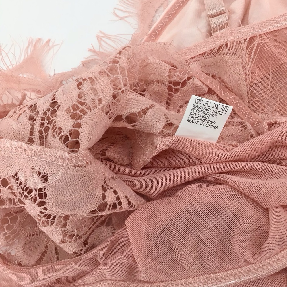 Pink Lace Adjustable Straps Thong Bodysuit Size Small - Picture 5 of 11